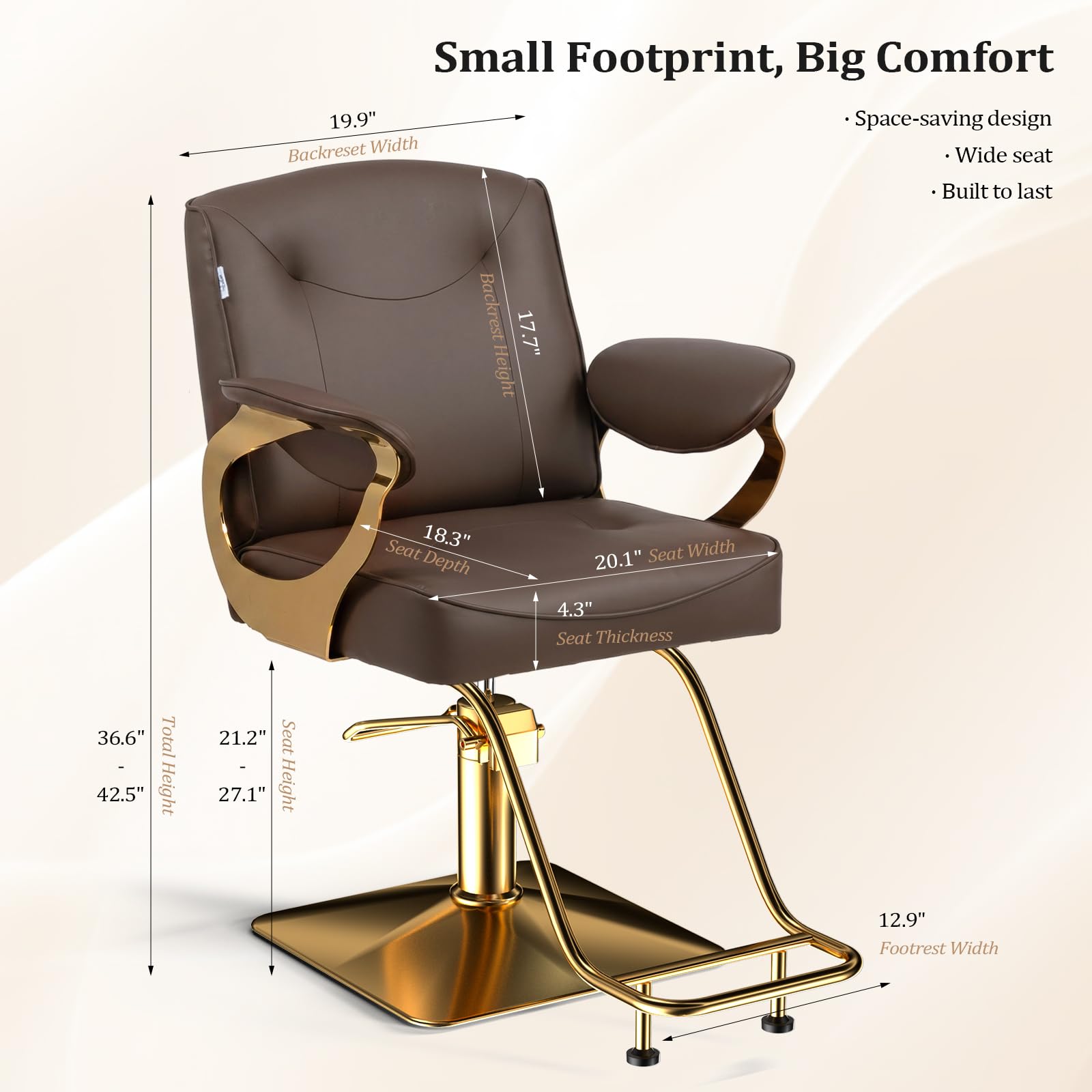 OmySalon SC4001 Gold Metal Frame 360° Swivel Hydraulic Salon Styling Chair