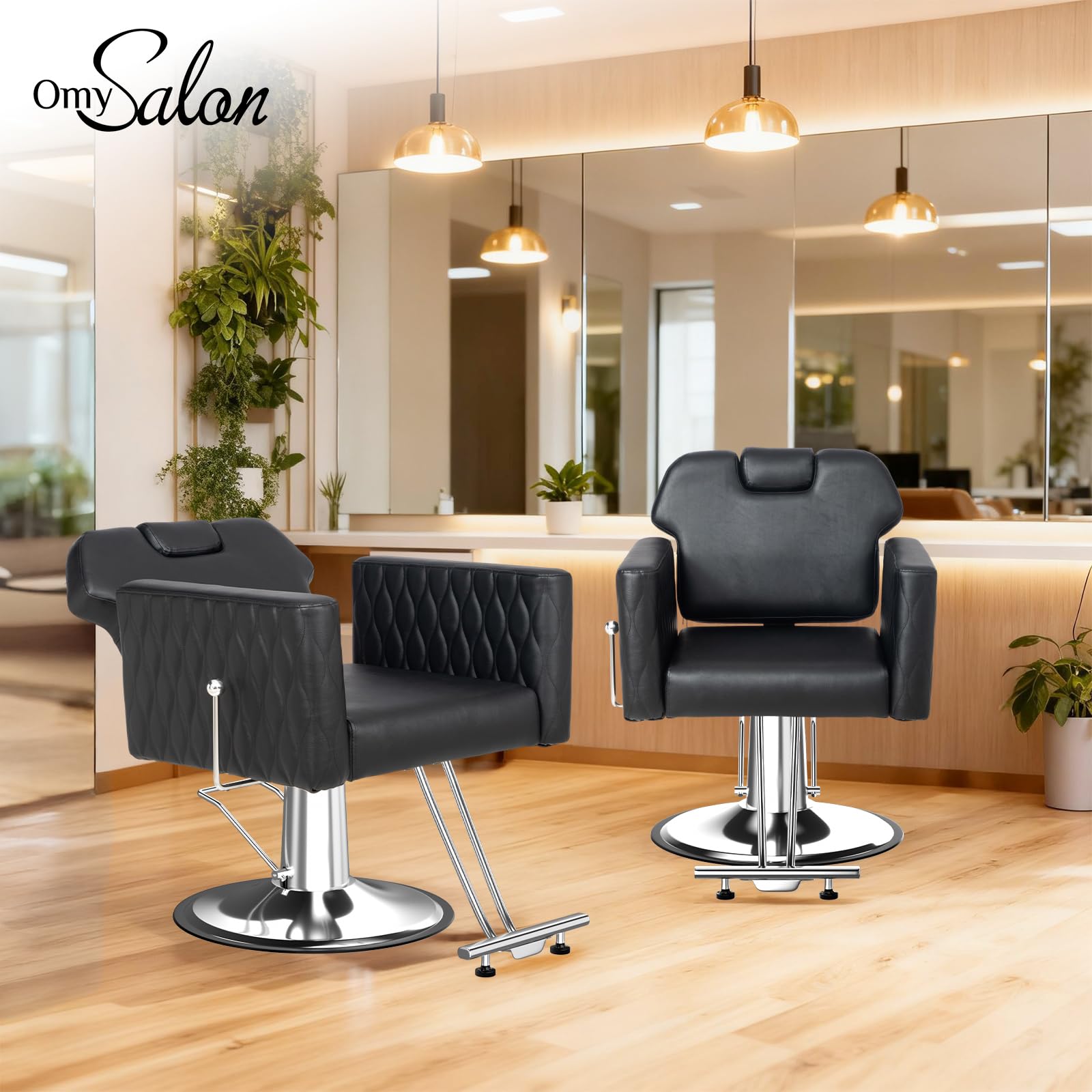OmySalon SC3501 All Purpose Heavy Duty Hydraulic Reclining Salon Chair w/Headrest and Wave-pattern Armrests