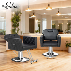 OmySalon SC3501 All Purpose Heavy Duty Hydraulic Reclining Salon Chair w/Headrest and Wave-pattern Armrests