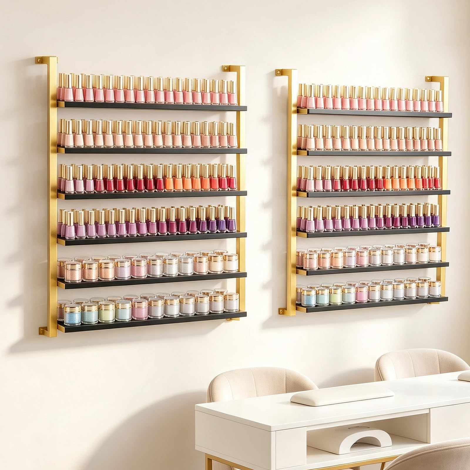 OmySalon 6-Tier Wall Mount Nail Polish Display Rack with Metal Frame