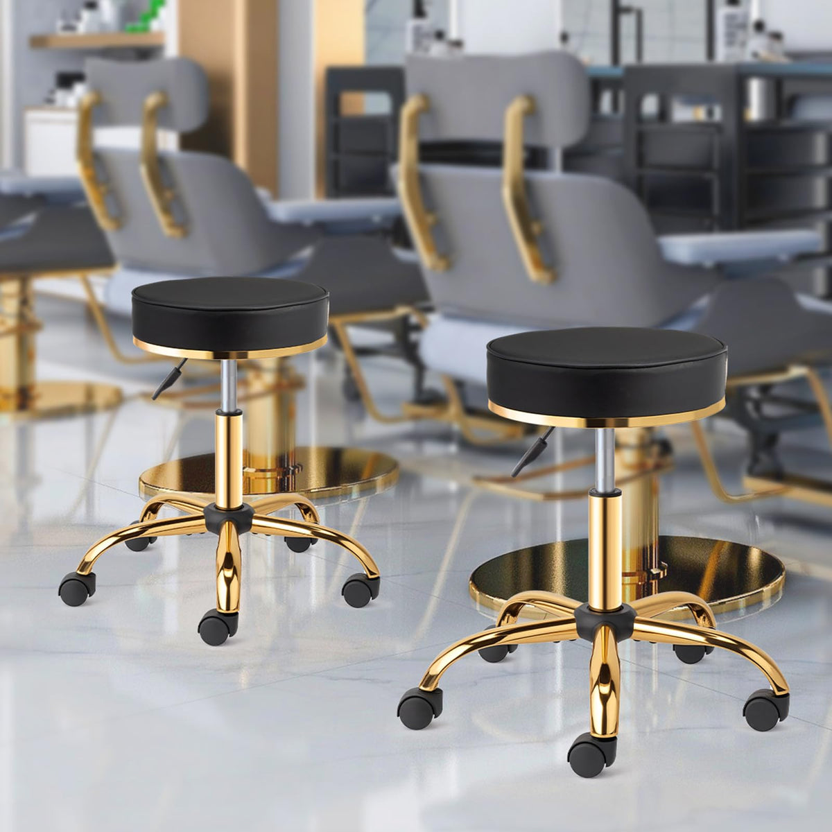 OmySalon Luxury 360° Swivel Hydraulic Adjustable Rolling Round Stool with Wheels