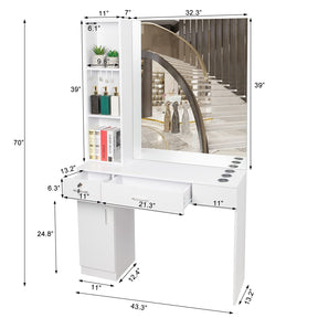 OmySalon HSC-09 Wall Mount Barber Station 2 Drawers 1 Storage Cabinet 3 Open Shelves with Mirror & Support Leg