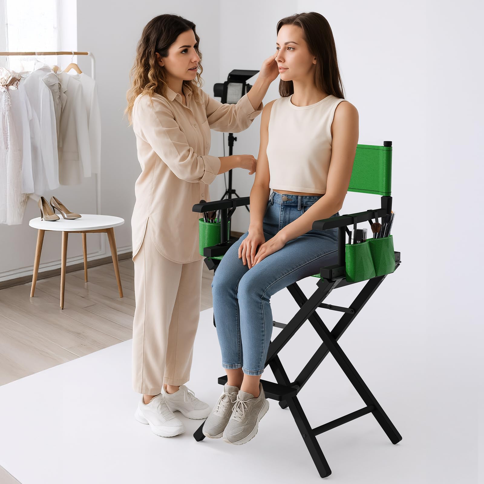 OmySalon 26in Wooden Portable Director Chair Folding Makeup Chair with Storage Pouch