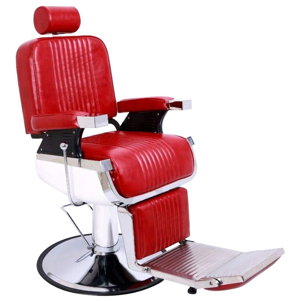 OmySalon PH773 Professional Heavy Duty Hydraulic Reclining Barber Chair Black/Red