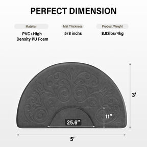 OmySalon 3'x5' Semi-Circle 3D Embossed Anti-Fatigue Salon Mat with Round Cutout 5/8" Thick