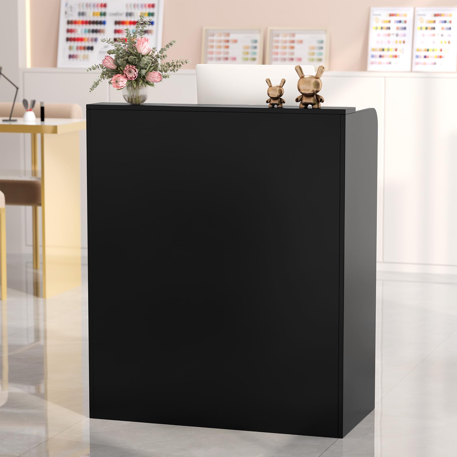 OmySalon RD Modern Wooden Reception Desk with Lockable Drawer and Legroom Rack