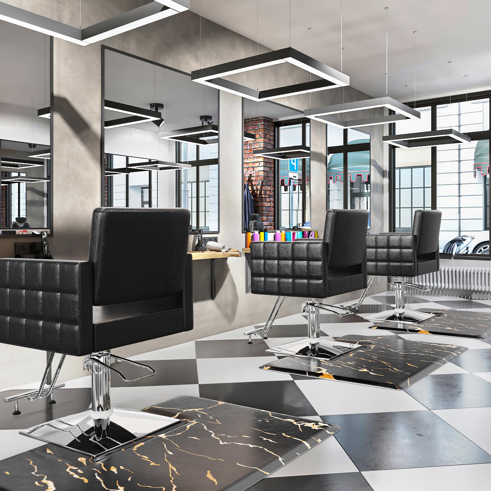 OmySalon 3'x4' Rectangle Salon Anti Fatigue Mat with Square Cutout 3/4" Thick