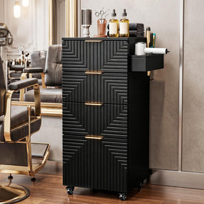 OmySalon SCTSM Wooden Rolling Salon Trolley Cart with Wheels & 4 Drawers 3 Hot Tool Holders
