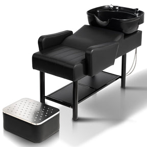 OmySalon BU2501 Salon Shampoo Backwash Unit with ABS Plastic Bowl & Storage Shelf & Freestanding Ottoman