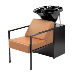 OmySalon BU2101 Salon Shampoo Backwash Chair Unit with Tilting ABS Plastic Bowl & Storage Cabinet Station