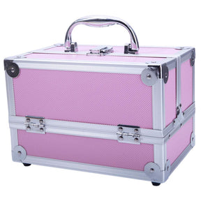 OmySalon Portable Handle Large Storage Lockable Cosmetic Makeup Train Case with Mirror Lock Pink/Silver/Black