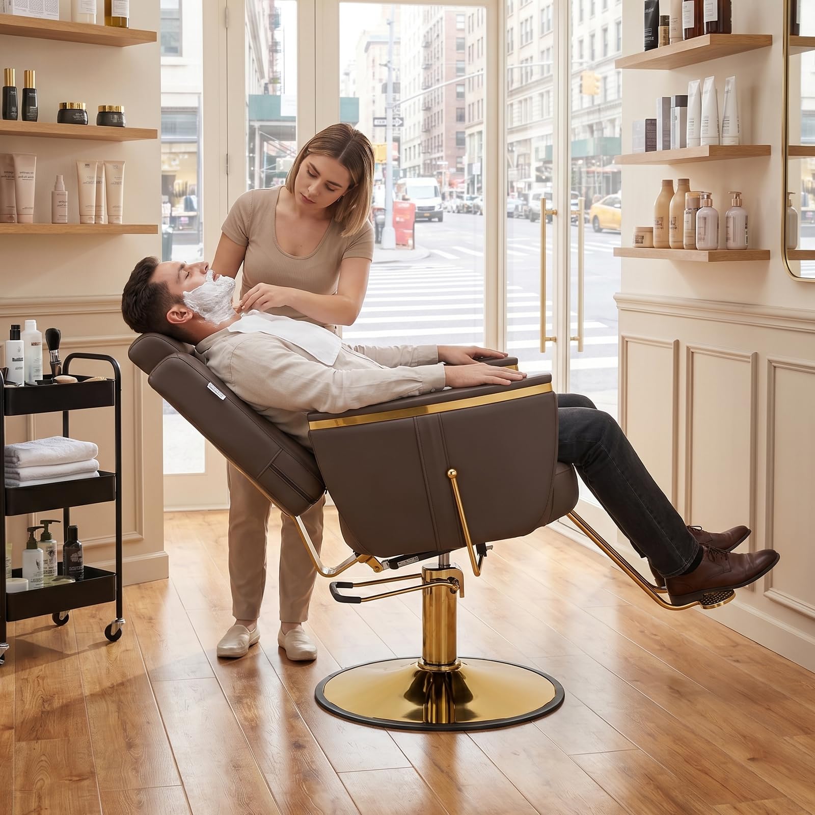OmySalon SC3801 All Purpose Heavy Duty Hydraulic Reclining Salon Chair with Headrest