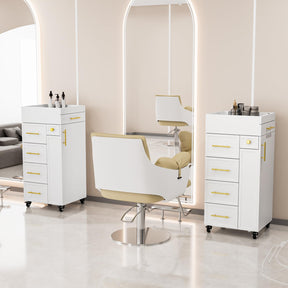 OmySalon SCFD Wooden Mobile Salon Trolley Cart w/Wheels & 5 Drawers 1 Cabinet 3 Tool Holders