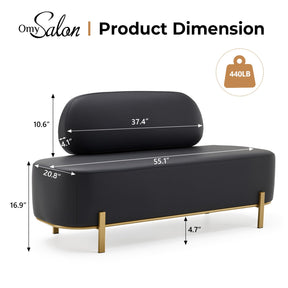 OmySalon WRB1801 55.1in Faux Leather Upholstered Waiting Room Reception Bench Chair with Backrest