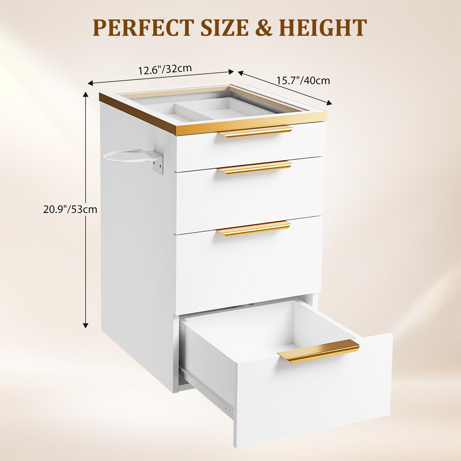 OmySalon WMBCWT Wall Mounted Salon Station with Tempered Glass Top & 4 Drawers Hair Dryer Holder