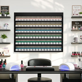 OmySalon Double 6-Tier Wall Mount Nail Polish & Powder Organizer Rack with Acrylic Barriers