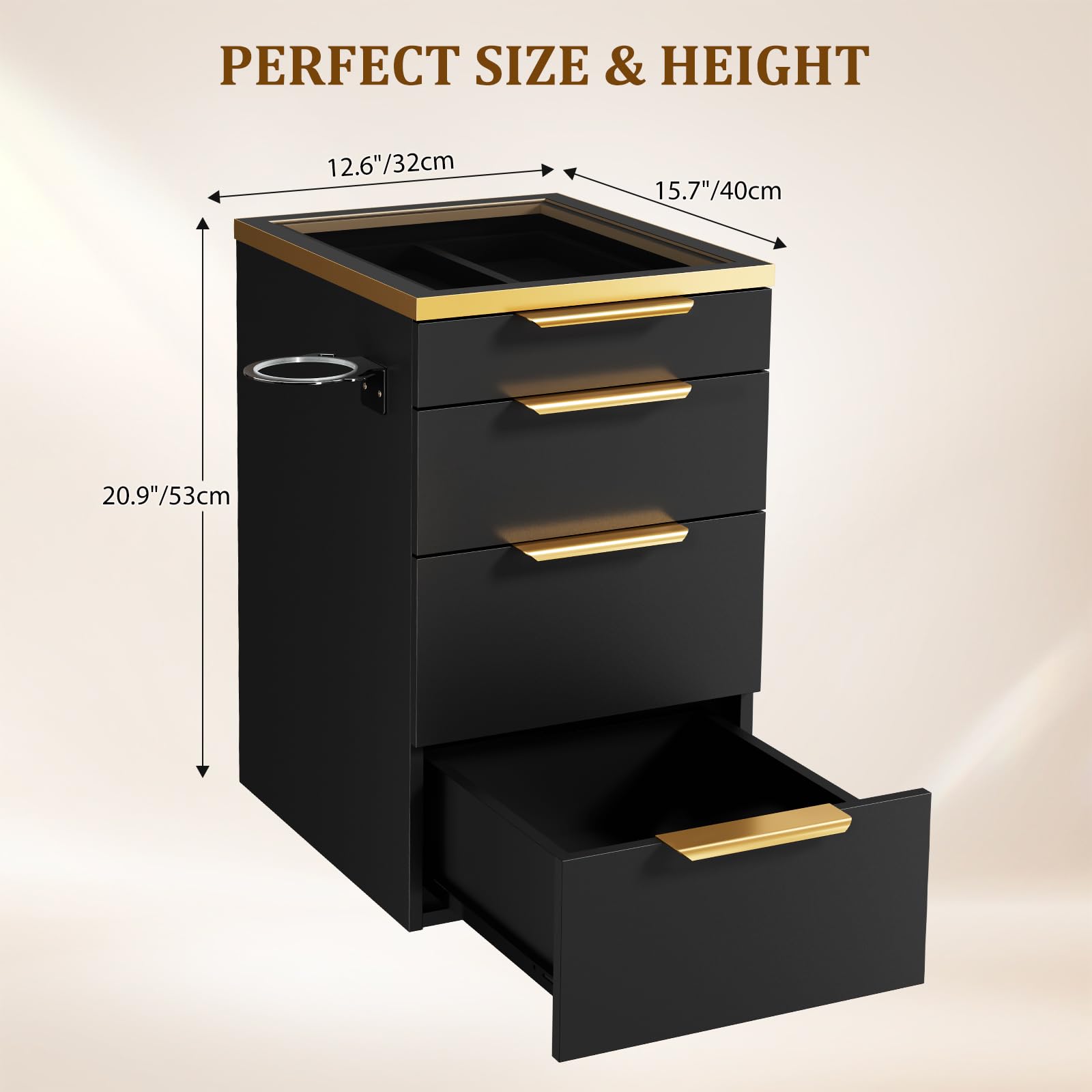 OmySalon WMBCWT Wall Mounted Salon Station with Tempered Glass Top & 4 Drawers Hair Dryer Holder