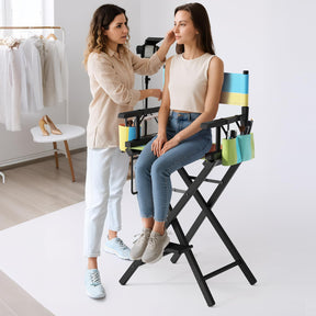 OmySalon 31in Wooden Portable Director Chair Folding Makeup Chair with Storage Pouch