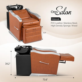 OmySalon BU1501 Salon Shampoo Bowl and Chair Backwash Unit with Ceramic Wash Bowl & Adjustable Footrest