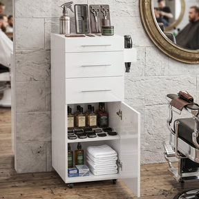 OmySalon SCTDOC Wooden Salon Trolley Cart with Wheels, 3 Drawers, Adjustable Shelf & Tool Holders
