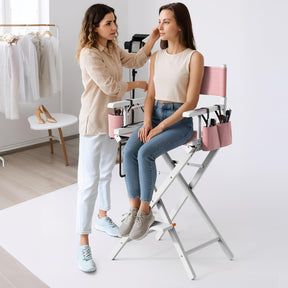 OmySalon 31in Wooden Portable Director Chair Folding Makeup Chair with Storage Pouch