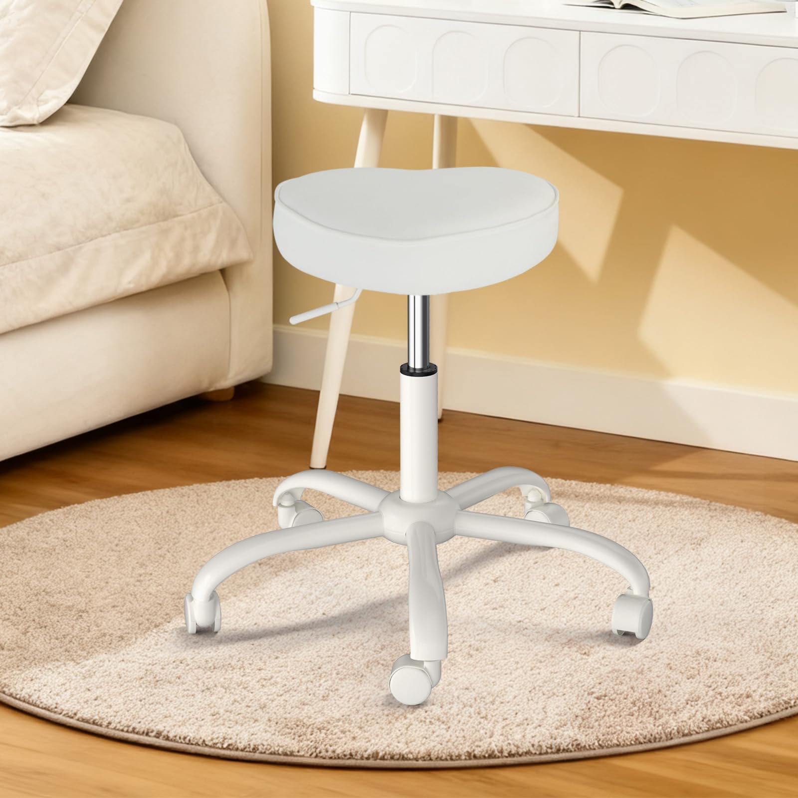 OmySalon 360° Swivel Heart-Shaped Hydraulic Rolling Salon Stool with Wheels
