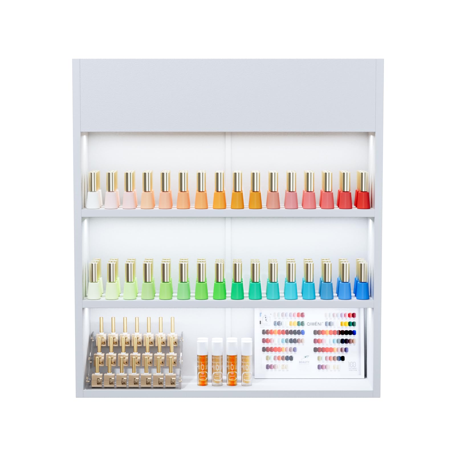 OmySalon 3-Tier Wall Mount LED Wooden Nail Polish Organizer Shelf with USB Touch Control