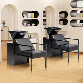OmySalon BU2101 Salon Shampoo Backwash Chair Unit with Tilting ABS Plastic Bowl & Storage Cabinet Station