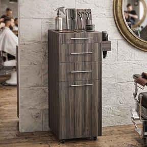 OmySalon SCTDOC Wooden Salon Trolley Cart with Wheels, 3 Drawers, Adjustable Shelf & Tool Holders