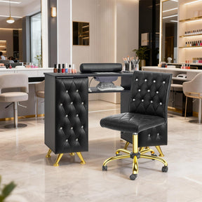 OmySalon MT-SC Nail Manicure Table w/Electric Dust Collector & Wrist Rest & Diamond Decoration