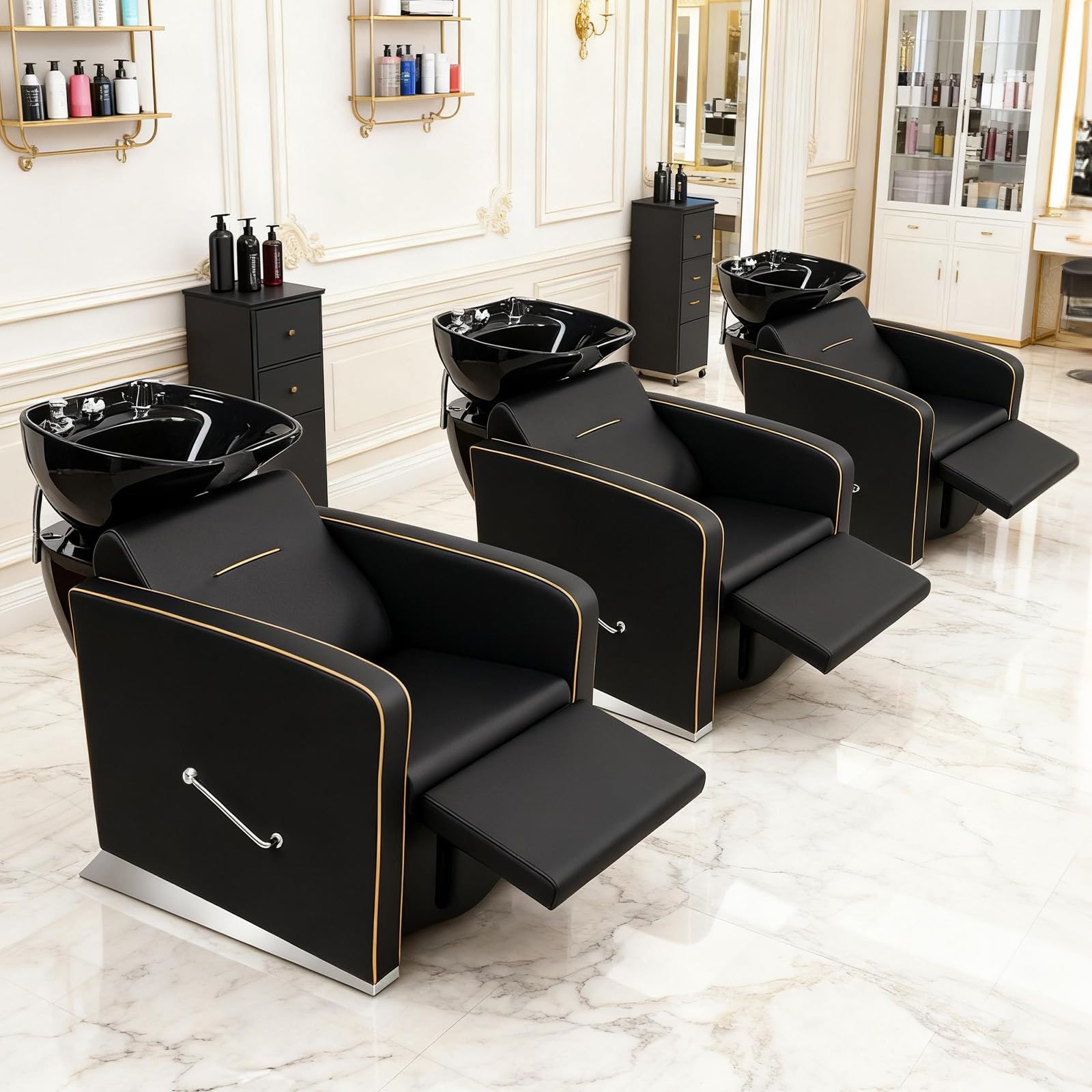 OmySalon BU1221 Salon Shampoo Backwash Chair Unit with Ceramic Shampoo Bowl & Adjustable Footrest