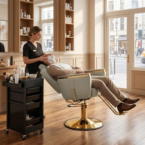 OmySalon SC3801 All Purpose Heavy Duty Hydraulic Reclining Salon Chair with Headrest