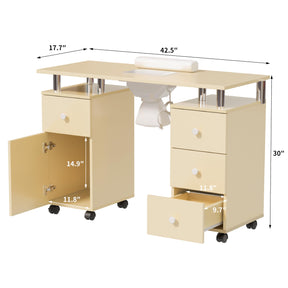 Omysalon MT-DC Nail Manicure Table w/Electric Dust Collector & Wrist Rest & 2 Open Spaces 1 Side Cabinet 4 Drawers