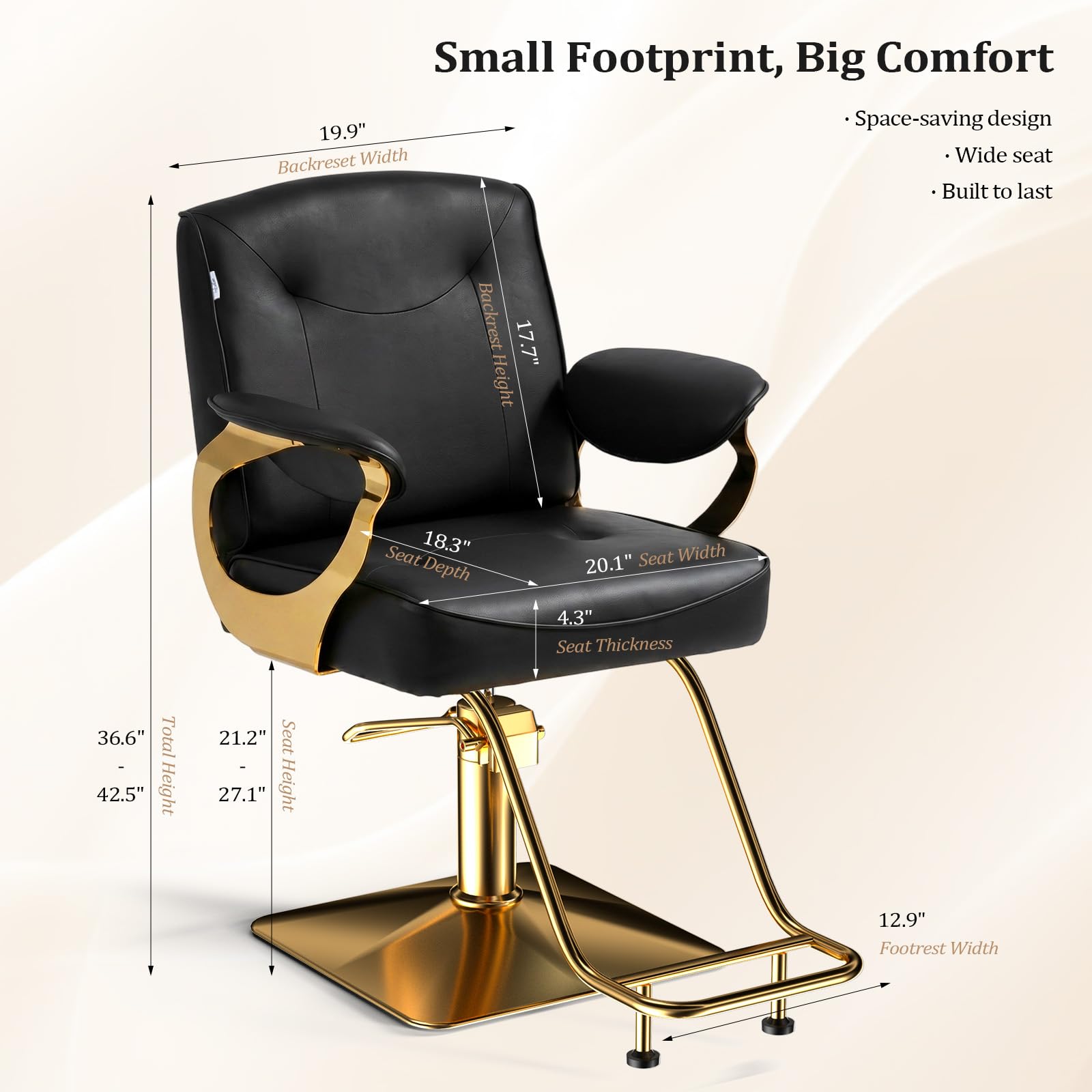 OmySalon SC4001 Gold Metal Frame 360° Swivel Hydraulic Salon Styling Chair