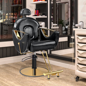 OmySalon Heavy Duty Reclining Hair Salon Chair Barber Chair Footrest with Extra Supports Black & Gold Green