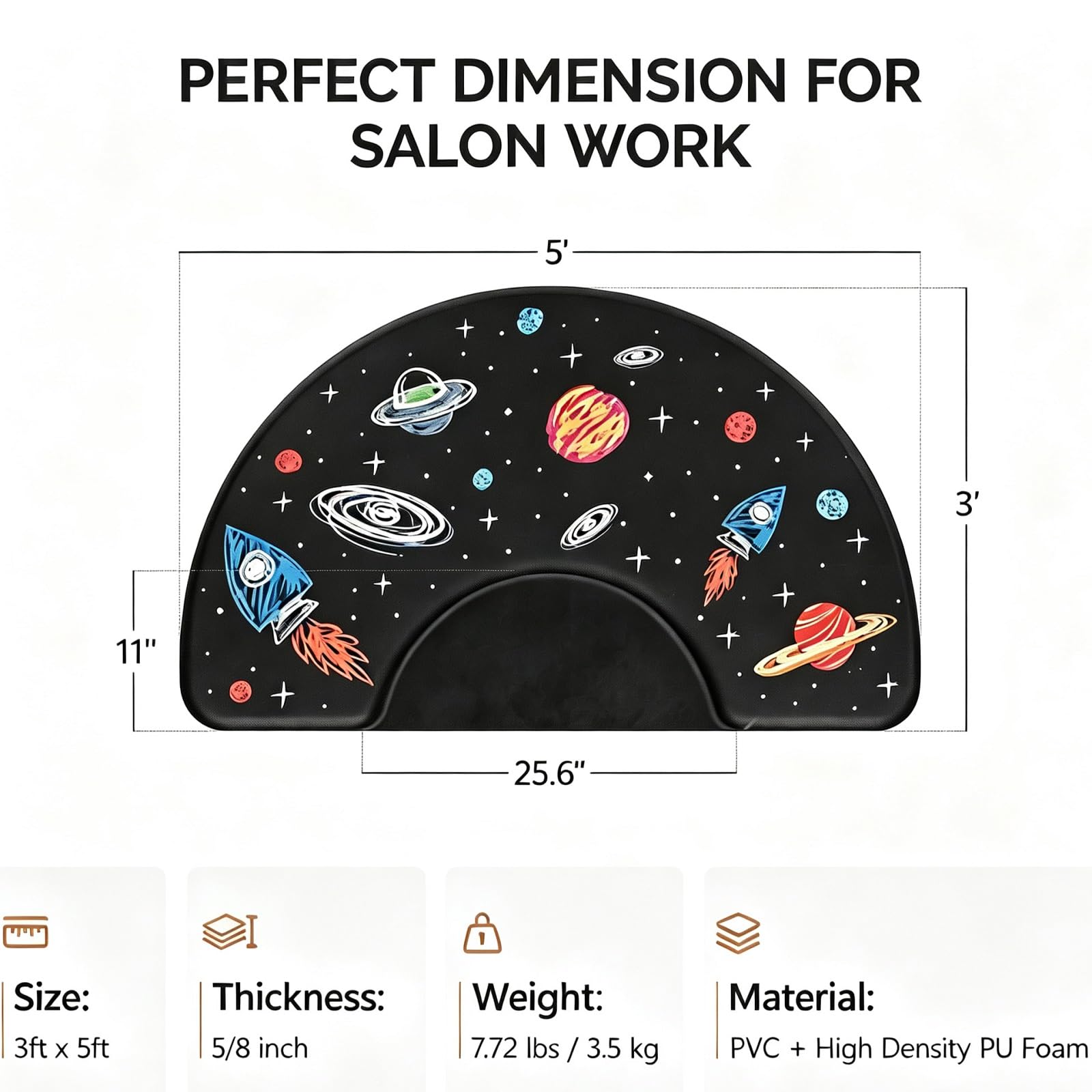 OmySalon 3' x 5' Kids Salon Anti-Fatigue Mat for Round Base Styling Chairs 5/8" Thick