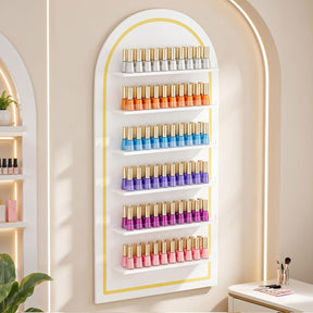 OmySalon Wall-Mounted Arched 6-Tier Nail Polish Rack With 5.5" Extra-Tall Shelves