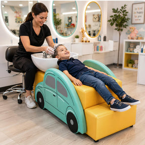 OmySalon BU2802 Child Shampoo Bowl and Chair Backwash Unit with Ceramic Bowl & Reclining Car Seat