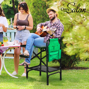 Omysalon 30in Portable Folding Director Chair with Collapsible Side Table