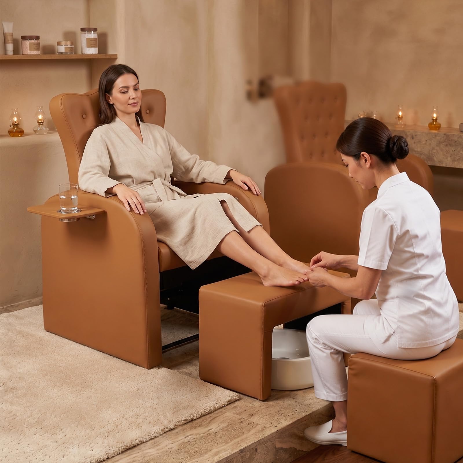 OmySalon PCE-BD 3-in-1 Plumbless Electric Pedicure Chair With Technician Stool Footrest And Adjustable Backrest