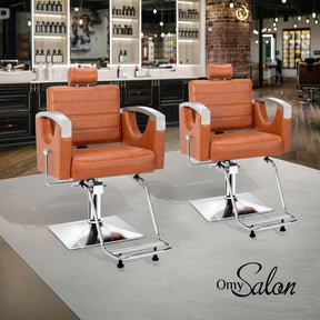 OmySalon SC2611 All Purpose Heavy Duty Hydraulic Reclining Hair Salon Chair w/Headrest and Stainless Steel Armrest