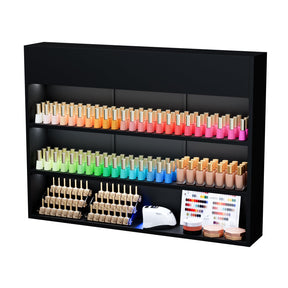 OmySalon 3-Tier Wall Mount LED Wooden Nail Polish Organizer Shelf with USB Touch Control