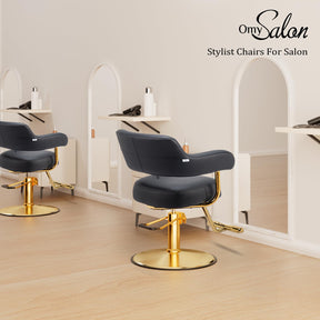 OmySalon SC3301 Heavy-Duty Hydraulic Styling Chair with Open Back & Gold Footrest