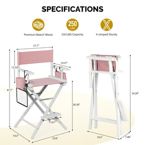 OmySalon 26in Wooden Portable Director Chair Folding Makeup Chair with Storage Pouch