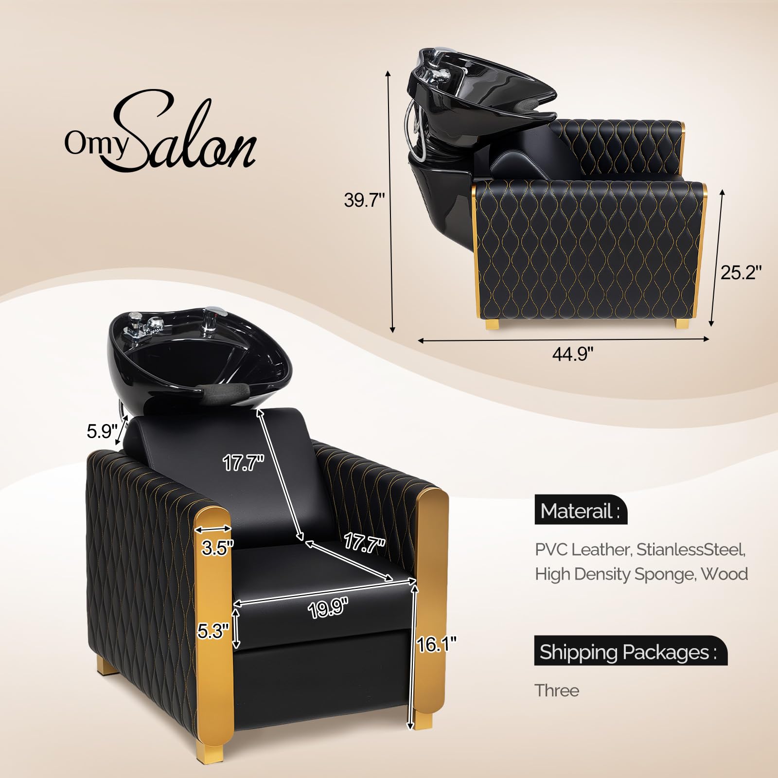 OmySalon BU2701 Salon Shampoo Backwash Chair with Tilting Porcelain Bowl