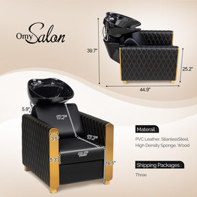 OmySalon BU2701 Salon Shampoo Backwash Chair with Tilting Porcelain Bowl