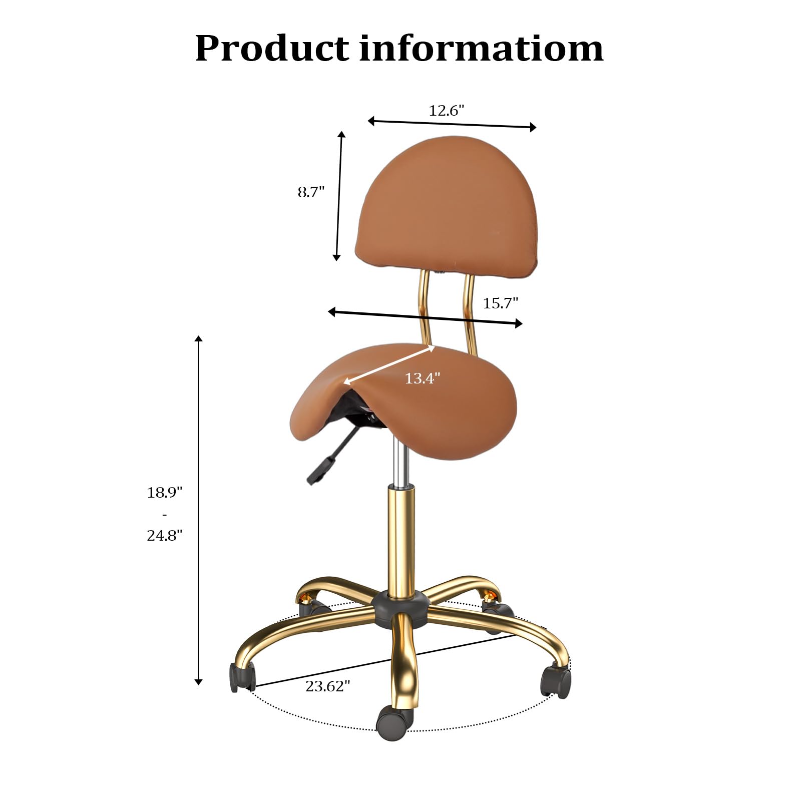 OmySalon Hydraulic Adjustable Rolling Saddle Stool with Back Support
