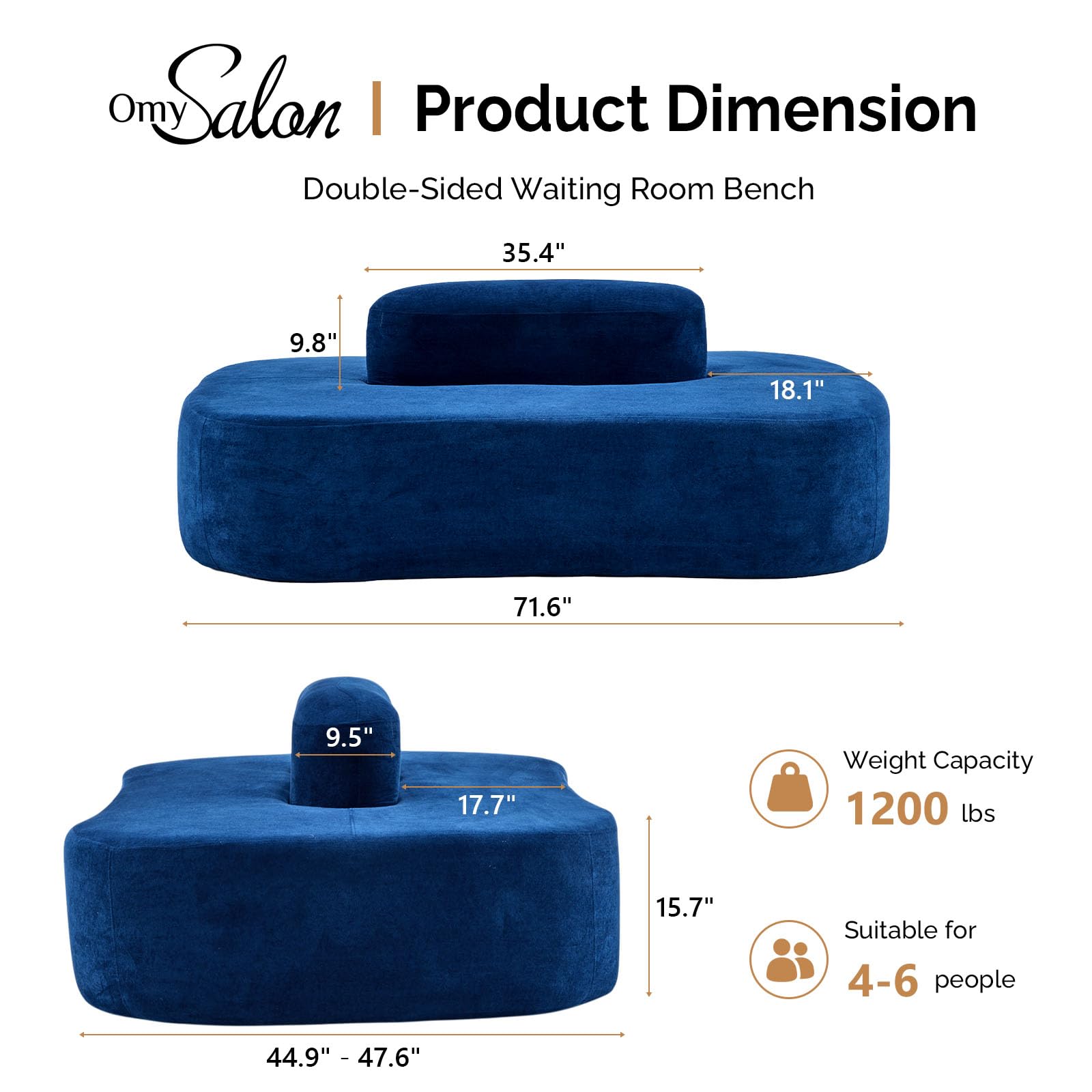 OmySalon SLKS 71.6in Double-Sided Plush Reception Bench for 4-6 People, Fully Assembled