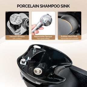 OmySalon BU1411 Salon Shampoo Bowl and Chair Backwash Unit with Tilting Porcelain Bowl
