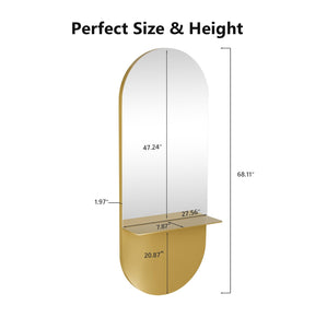 OmySalon SMC Large Oval Wall Mounted Full Body Mirror with Removable Shelf